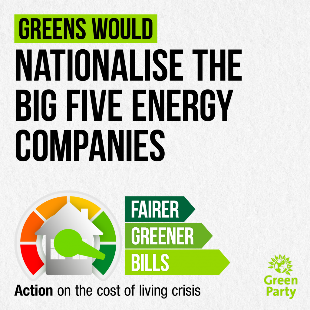 Greens would Nationalise the Big Five Energy Companies
